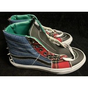 New Vans Sk8-Hi Tartan Daze Denim Patchwork Dye Skate Shoes Men’s 7 Women's 8.5